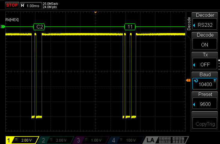 ISO14230 K-Line inter byte delays on oscilloscope